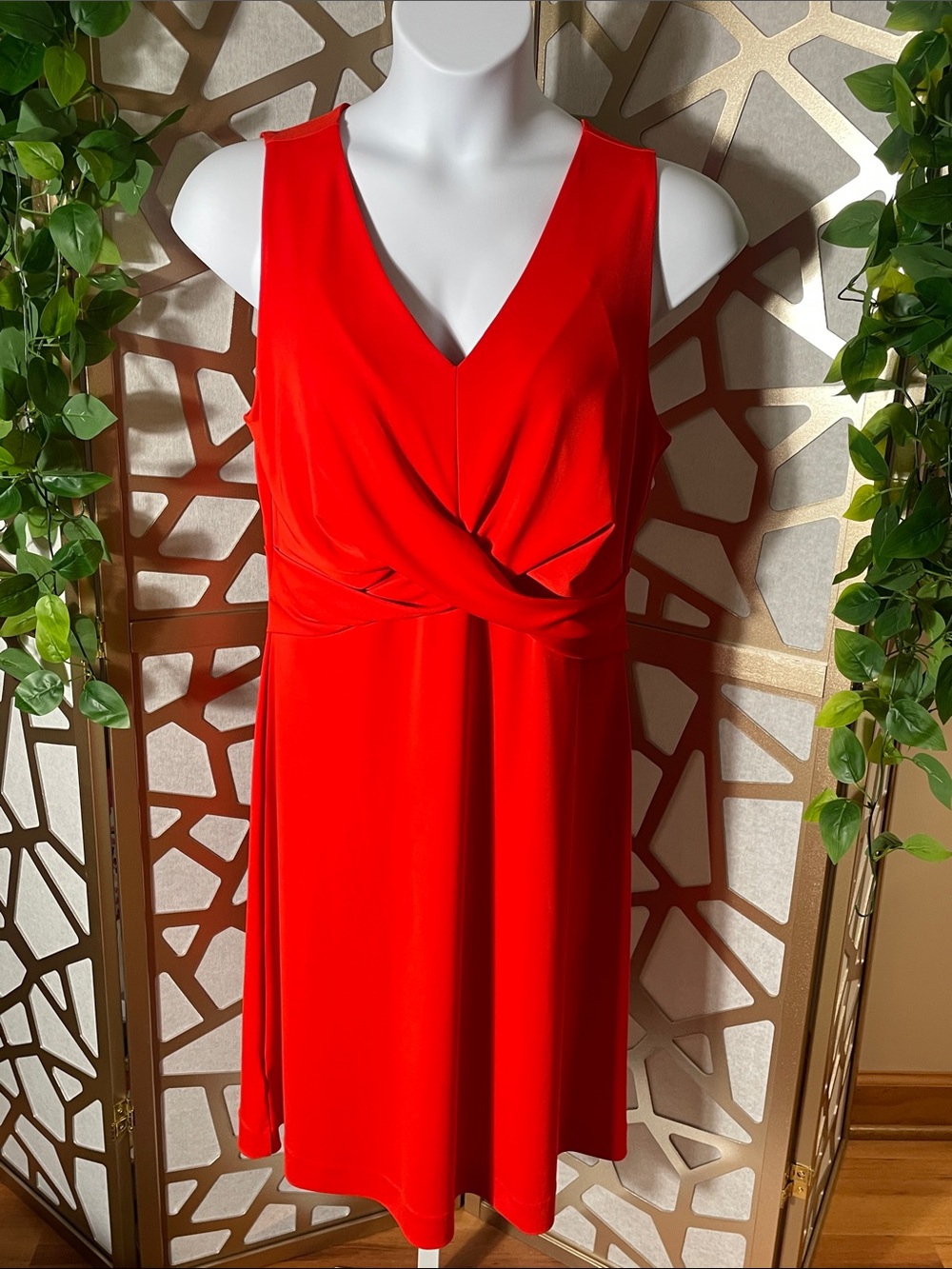 Ann Taylor Red Sleeveless Twist-Front Midi Dress